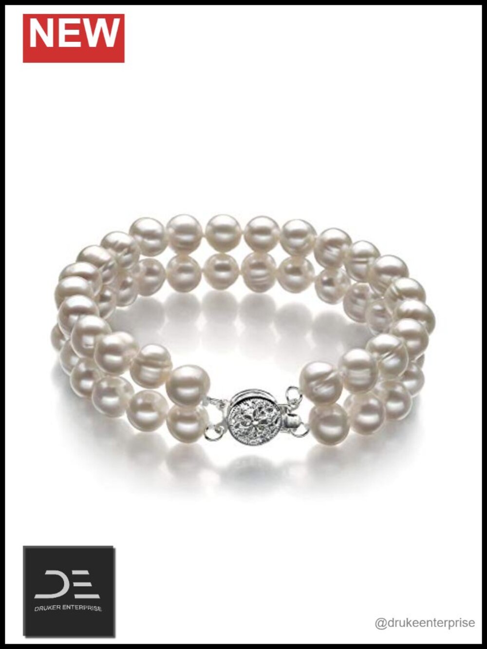 6-7mm A Quality Freshwater Cultured Pearl Double Strand Bracelet Sterling Silver